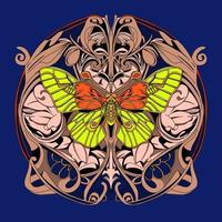 Hand drawn flying butterfly illustration ornament frame vector