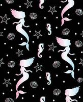 Vector seamless pattern of holographic mermaid silhouette