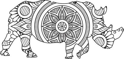 Giant rhino mandala coloring page vector