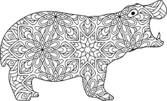 Screaming hippo  mandala coloring page vector