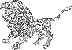 león rugiente mandala página para colorear vector