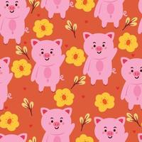 seamless pattern cartoon pig and flower. cute animal wallpaper for textile gift wrap paper vector