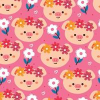 seamless pattern cartoon pig and flower. cute animal wallpaper for textile gift wrap paper vector