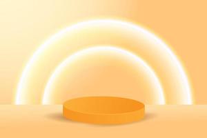 orange cylinder pedestal podium display, Empty room background. Abstract modern vector rendering 3d shape for products display presentation. lighting minimal wall scene, Studio room.