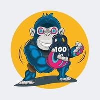 Gorilla workout holding heavy kettlebells vector illustration free download