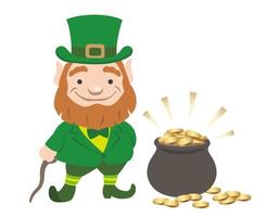 Vector St. Patricks Day Symbol Illustration With A Leprechaun And A Pot Of Gold Isolated On A White Background.