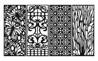 Black patterns with white background, Islamic vectors with floral panels for CNC laser cutting