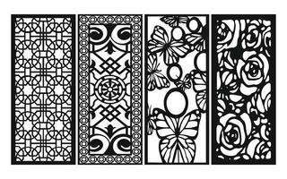 Black patterns with white background, Islamic vectors with floral panels for CNC laser cutting