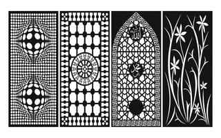 Black patterns with white background, Islamic vectors with floral panels for CNC laser cutting