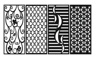 Black patterns with white background, Islamic vectors with floral panels for CNC laser cutting