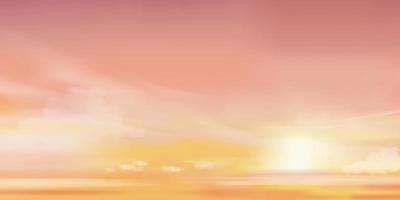 fondo del cielo de puesta de sol, amanecer en la mañana con color naranja, amarillo, rosa, hermoso paisaje crepuscular dramático de la hora dorada en la noche, cielo de atardecer romántico vectorial horizontal con luz solar y nubes vector