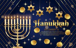 hanukkah con velas y monedas de oro vector