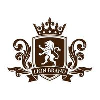 logotipo de heráldica de cresta de león de lujo. elegante icono de escudo heráldico dorado. emblema de identidad de marca premium. símbolo de la etiqueta de la compañía del escudo de armas real. ilustración vectorial moderna. vector
