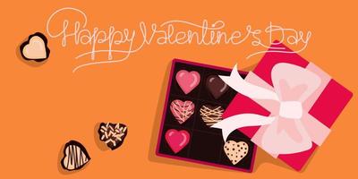 A postcard with a box of chocolates for Valentine's Day. A box of chocolates with text. Printing on paper. postcard, banner for the holiday of all lovers vector