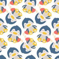 A pattern of soft toys. A blue penguin with a toy in his hands and different poses. Background for printing on textiles and paper. Gift packaging for children's parties. Background for boys and girls vector