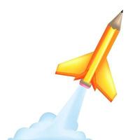 3d rocket pencil stationary school student creativity boost project achievement successful vector