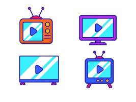 Set of television icons with colorful design isolated on white background. Simple television vector illustration