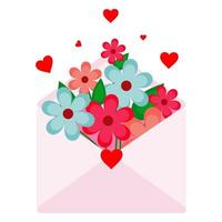 Vector illustration. Envelope with flowers. Present A heart