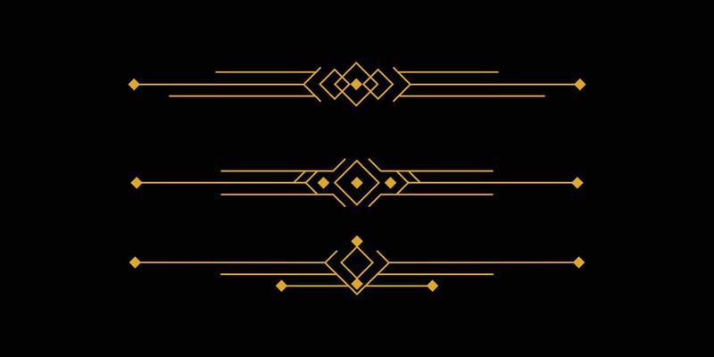 Golden art deco for decoration and design element. Set of luxury line art ornament design
