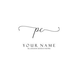 Initial PC beauty monogram and elegant logo design, handwriting logo of initial signature, wedding, fashion, floral and botanical with creative template. vector