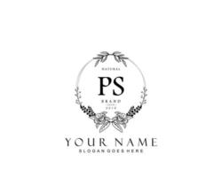 Initial PS beauty monogram and elegant logo design, handwriting logo of initial signature, wedding, fashion, floral and botanical with creative template. vector