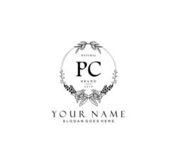 Initial PC beauty monogram and elegant logo design, handwriting logo of initial signature, wedding, fashion, floral and botanical with creative template. vector