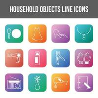 Unique household objects vector line icon set