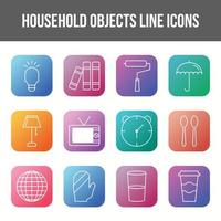 Unique household objects vector line icon set