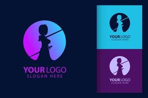 Samurai woman logo. Colorful symbol template vector branding design. Isolated with soft background.