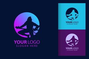 Samurai man logo in cyberpunk. Colorful symbol template design with soft background. Abstract vector branding.