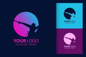 Samurai man logo in cyberpunk. Colorful symbol template design with soft background. Abstract vector branding.