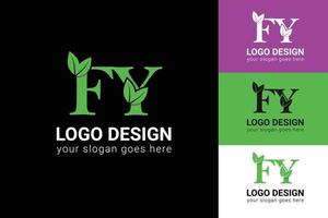 Ecology FY letters logo with green leaf. FY letters eco logo with leaf. Vector typeface for nature posters, eco friendly emblem, vegan identity, herbal and botanical cards etc.