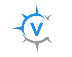 concepto de diseño del logotipo de la brújula de la letra v. signo de brújula vector