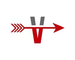 letra v éxito, plantilla de vector de diseño de logotipo de flecha de destino