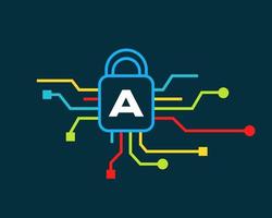 Letter A Cyber Security Logo. Cyber Protection, Technology, Biotechnology and High Tech vector