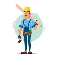 Timber Frame House Construction Worker Vector. Construction Worker On Framing A Building. Isolated Flat Cartoon Character Illustration vector
