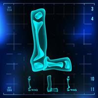 L Letter Vector. Capital Digit. Roentgen X-ray Font Light Sign. Medical Radiology Neon Scan Effect. Alphabet. 3D Blue Light Digit With Bone. Medical, Hospital, Futuristic, Horror Style. Illustration vector