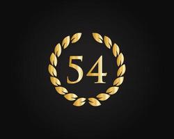 54th Years Anniversary Logo With Golden Ring Isolated On Black Background, For Birthday, Anniversary And Company Celebration vector