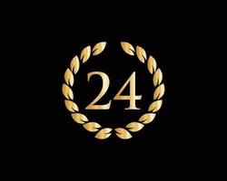 Logotipo de aniversario de 24 años con anillo dorado aislado en fondo negro, para cumpleaños, aniversario y celebración de la empresa vector