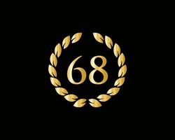 68th Years Anniversary Logo With Golden Ring Isolated On Black Background, For Birthday, Anniversary And Company Celebration vector