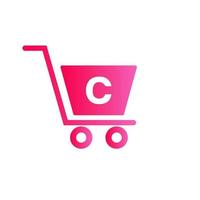 Letter C Trolley Shopping Cart. Initial Online And Shopping Logo Concept Template vector