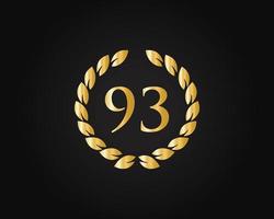 93 Years Anniversary Logo With Golden Ring Isolated On Black Background, For Birthday, Anniversary And Company Celebration vector