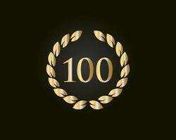 Logotipo de aniversario de 100 años con anillo dorado aislado en fondo negro, para cumpleaños, aniversario y celebración de la empresa vector