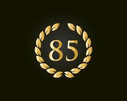 85th Years Anniversary Logo With Golden Ring Isolated On Black Background, For Birthday, Anniversary And Company Celebration vector