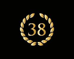 38th Years Anniversary Logo With Golden Ring Isolated On Black Background, For Birthday, Anniversary And Company Celebration vector