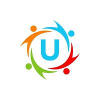 Letter U Charity Logo Template. Initial Unity Foundation Human Logo Sign. Unity Team Work Logo Design vector