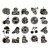 Organic Eco Foods Glyph Set Vector