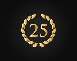 Logotipo de aniversario de 25 años con anillo dorado aislado en fondo negro, para cumpleaños, aniversario y celebración de la empresa vector