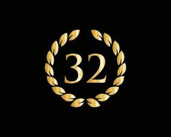 32th Years Anniversary Logo With Golden Ring Isolated On Black Background, For Birthday, Anniversary And Company Celebration vector