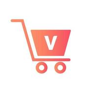 carro de la compra con la letra v. plantilla inicial de concepto de logotipo de compras y en línea vector